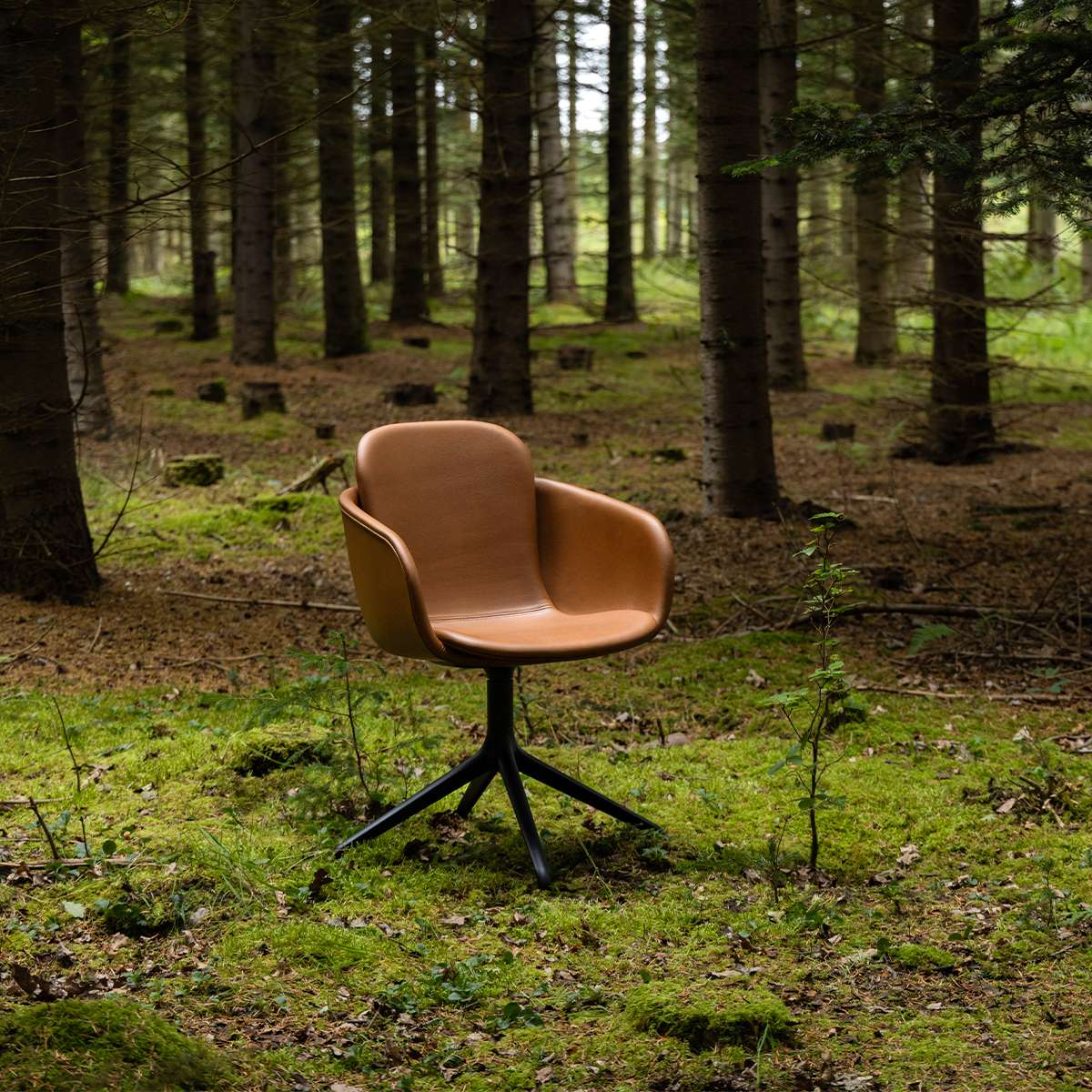 Terra Black Chair no. One S2 with swivel base and double shell design upholstered in leather