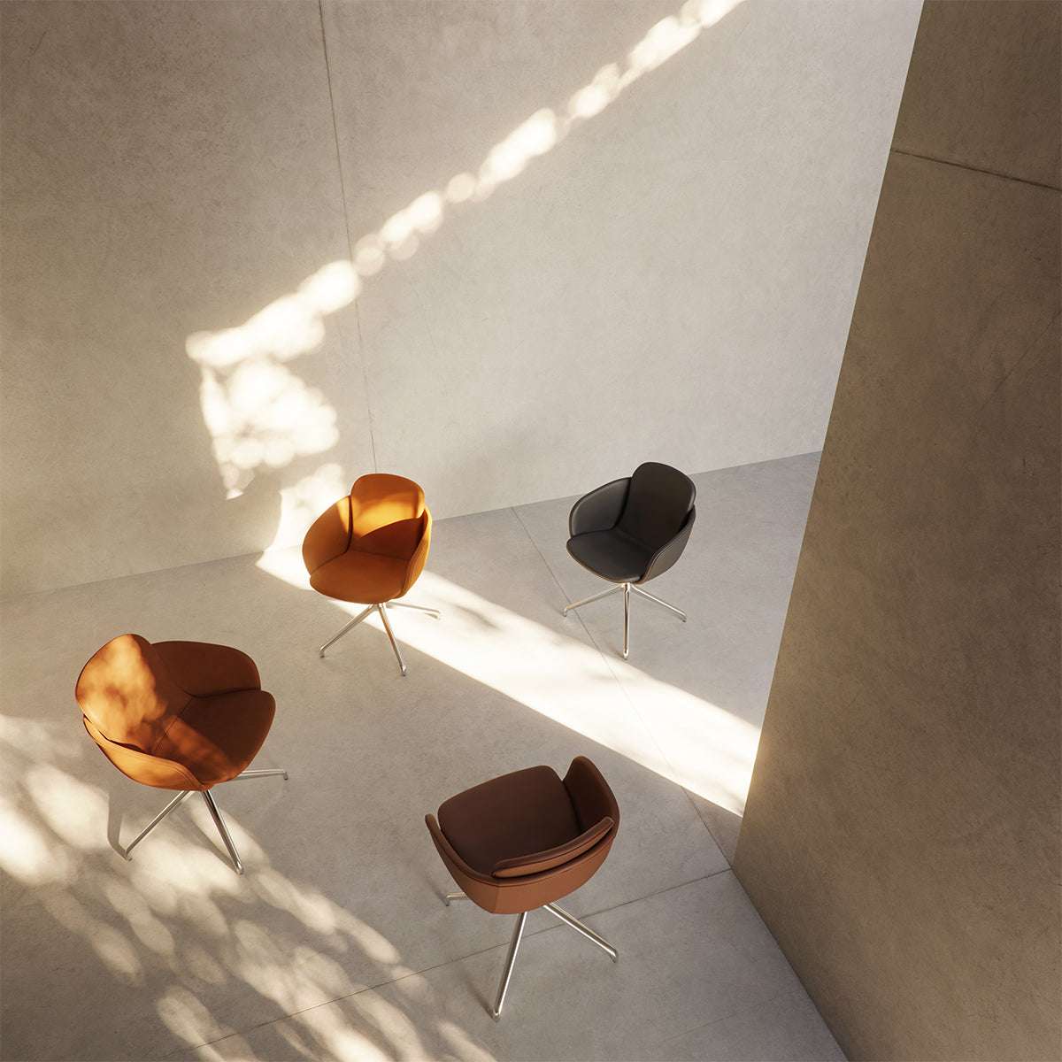 Terra Black Chair no. One S2 with polished swivel base and double shell design for comfort