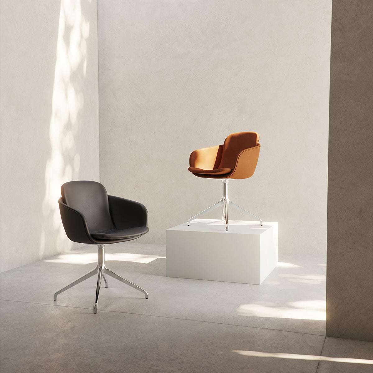 Terra Black Chair no. One S2 with polished swivel base and double shell design