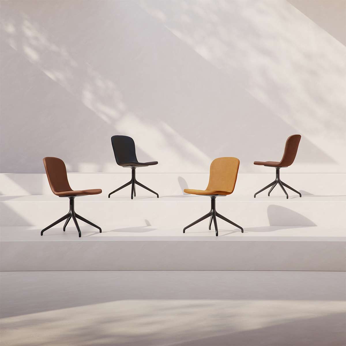 Terra Black Chair no. One S1 swivel dining chair with cast aluminum base and leather upholstery