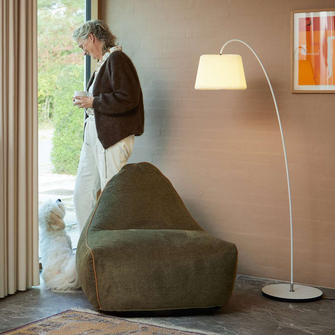 SACKit Chair Indoor in Cosmo Olive fabric with rounded shape and soft foam filling