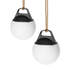 Two SACKit Light 250 outdoor lamps with white domes and hempen rope handles side by side on a white background