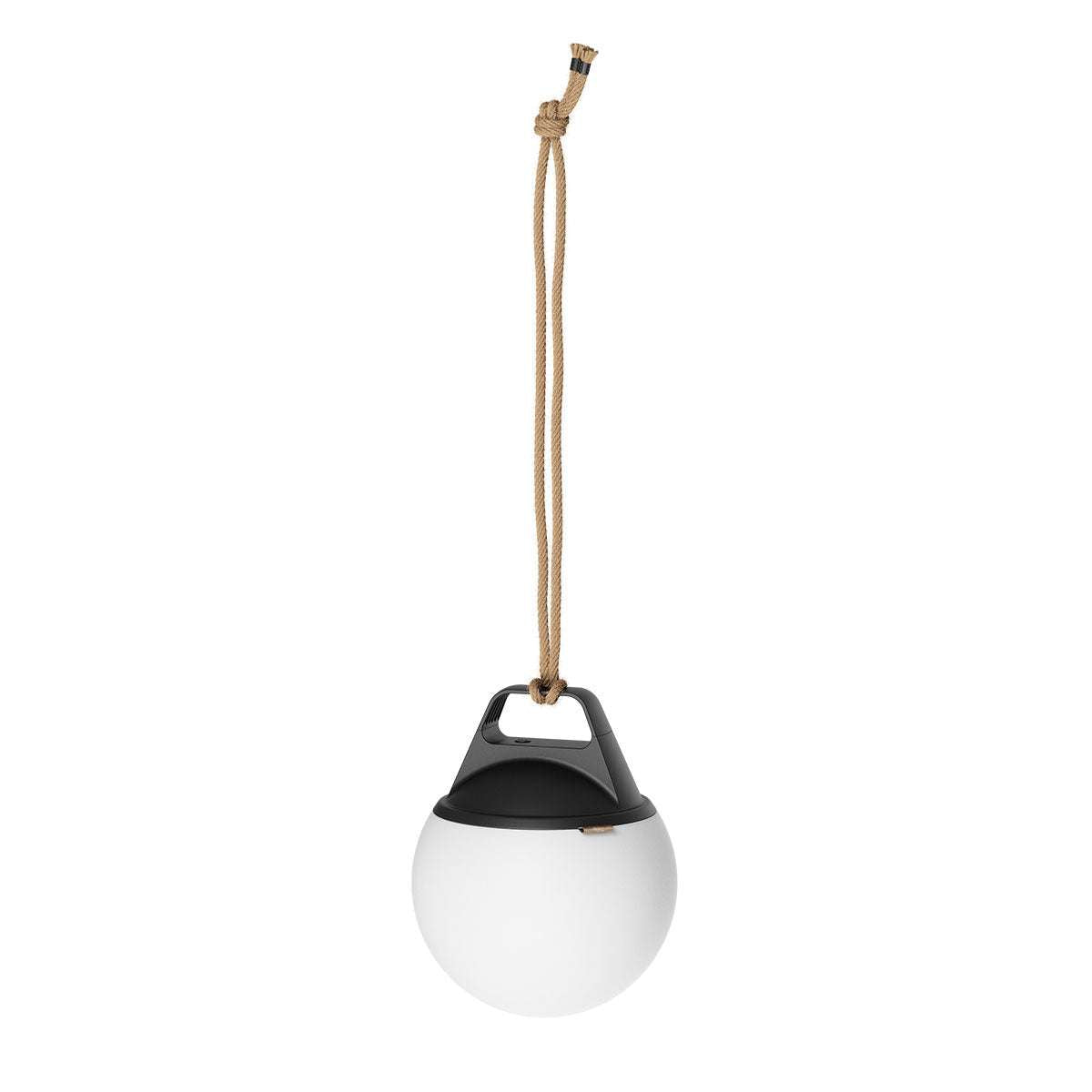 Two SACKit Light 250 outdoor lamps with dome shape and hempen rope handles on white background