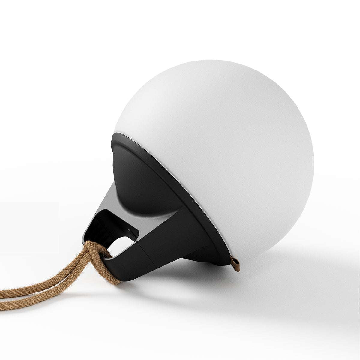 Two SACKit Light 250 outdoor lamps with white domes and hempen rope handles on a white background.