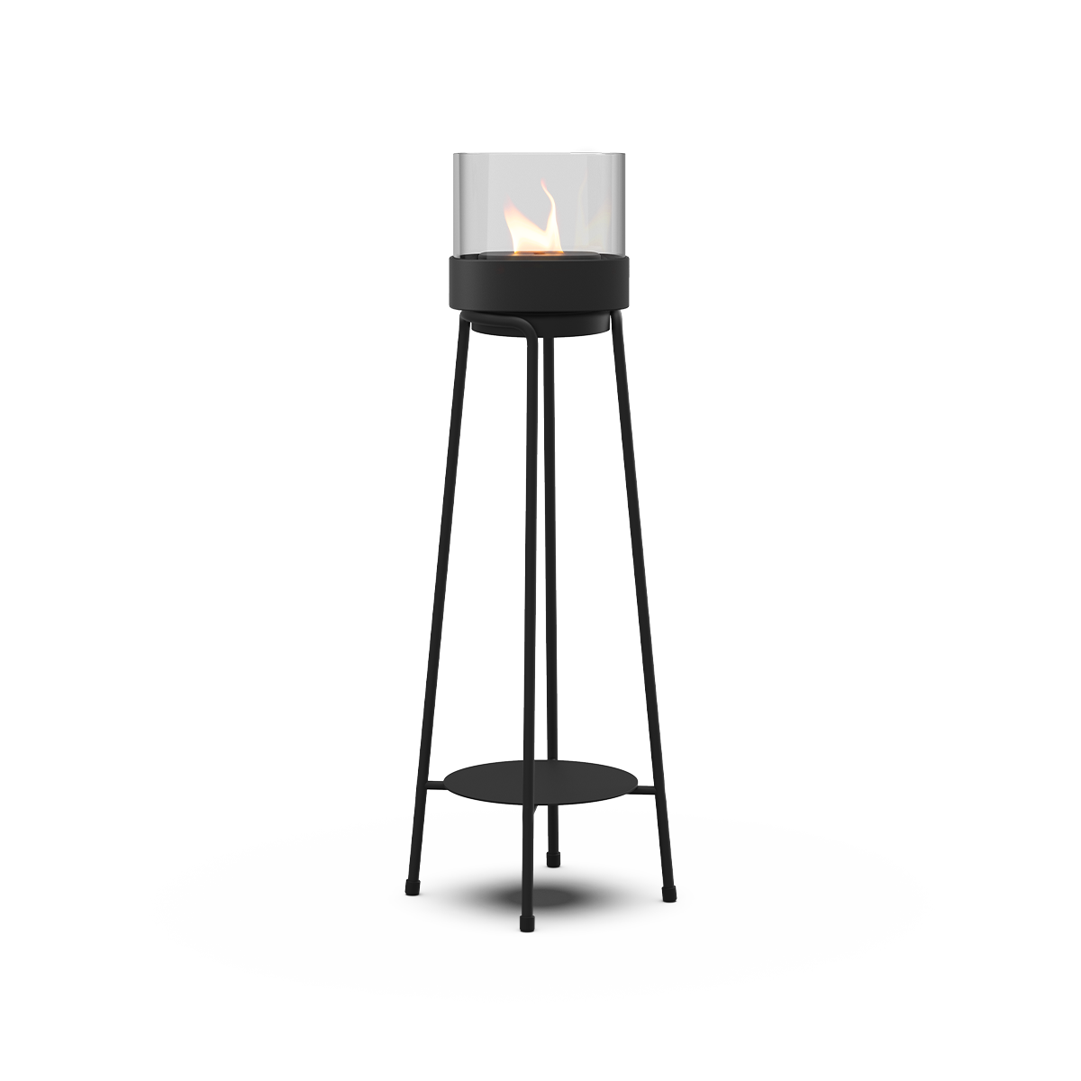 Black powder-coated stainless steel Patio Accessory Stand with Bio Lamp featuring heat-resistant glass and ceramic fiber cotton
