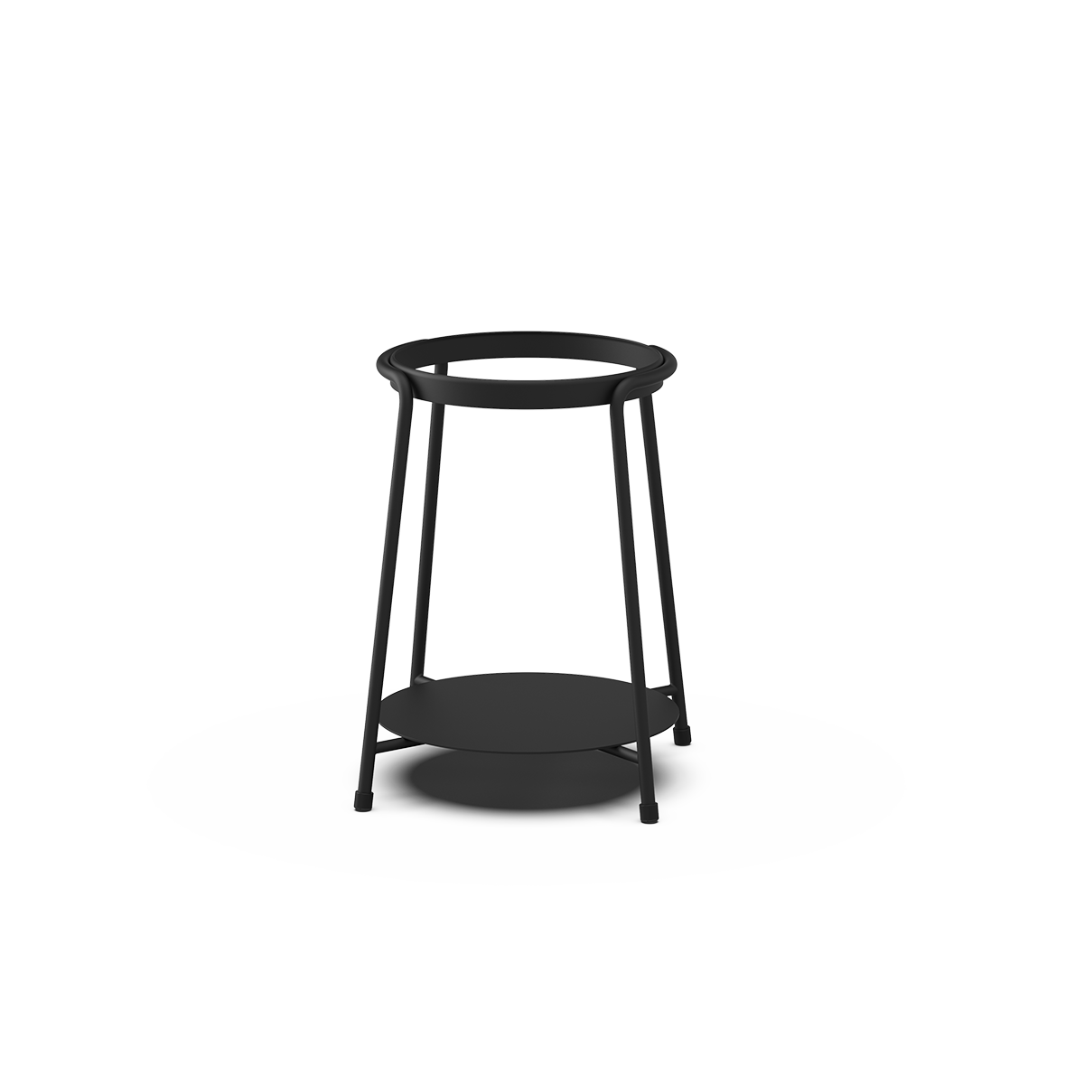 Black powder-coated stainless steel patio accessory stand with a stainless steel wine bucket and accessories.
