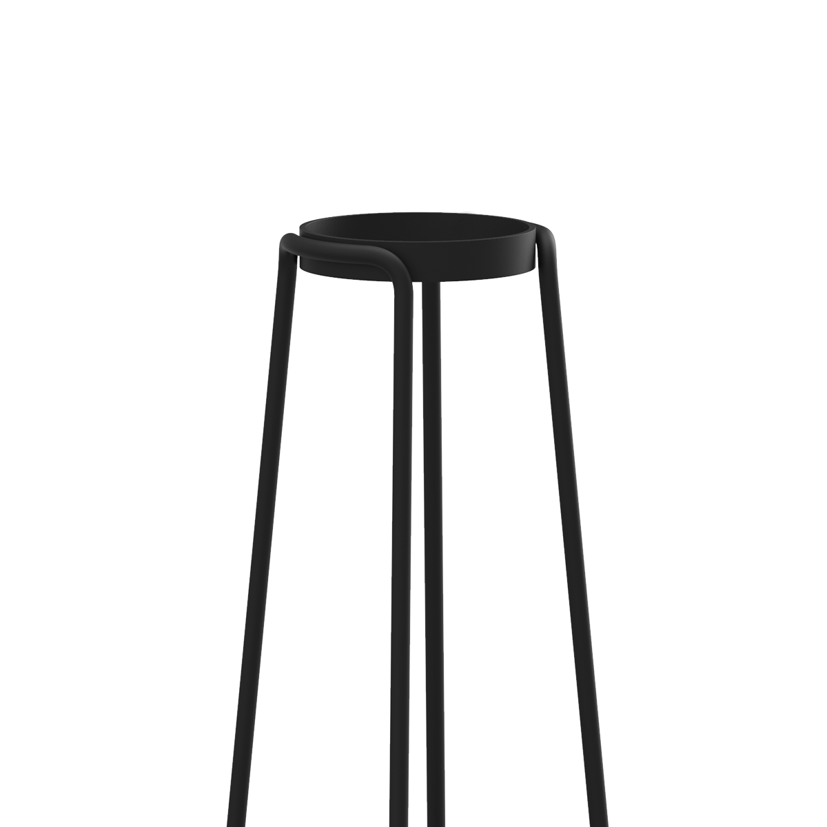 Black powder-coated stainless steel Patio Accessory Stand with SACKit Play speaker on top against white background