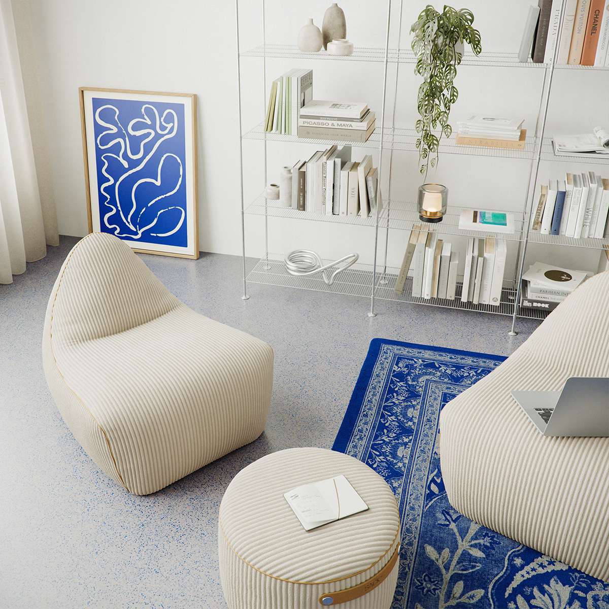 SACKit Pouf Indoor in Teddy Beige textile with round shape and soft foam filling on a light background