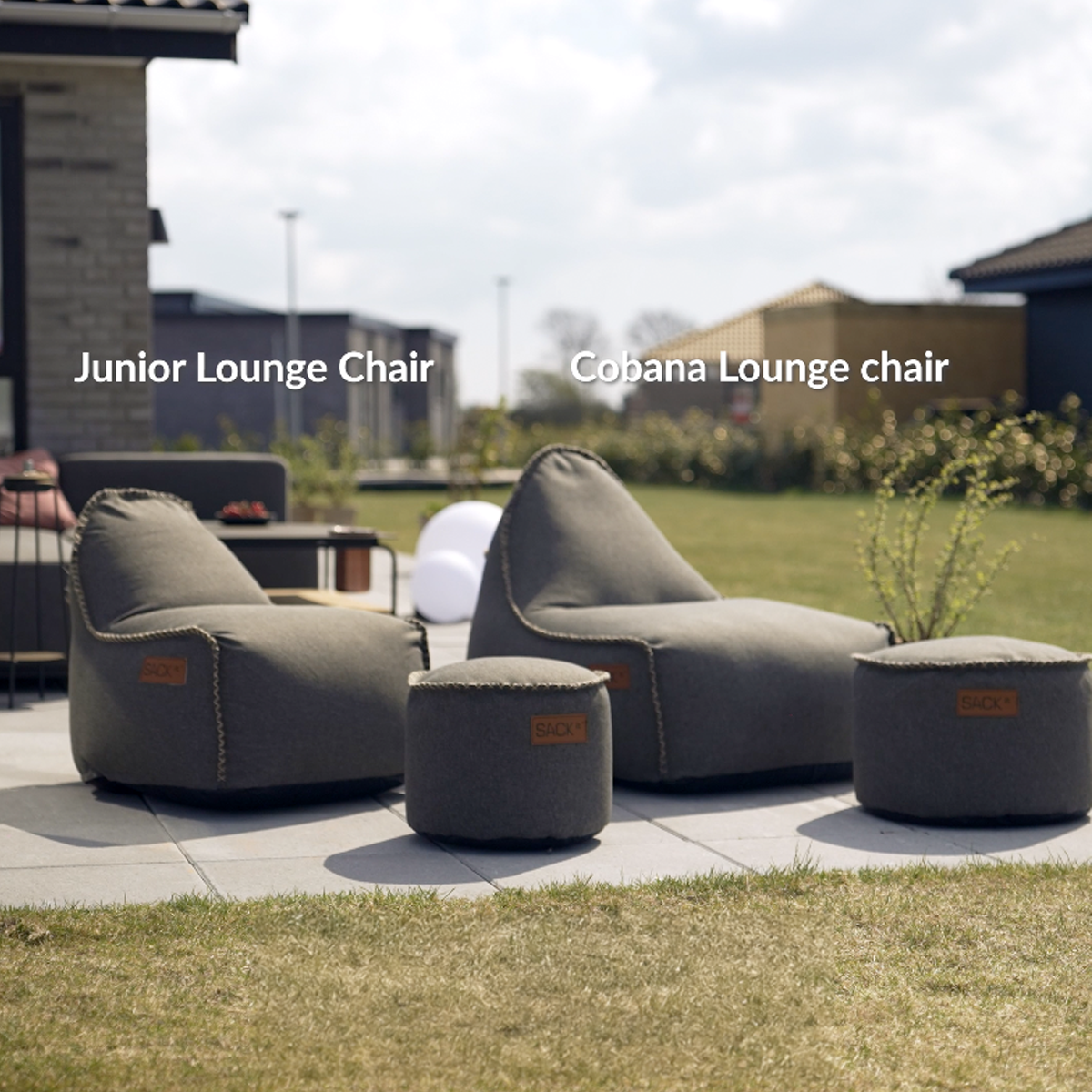 Cobana Junior Lounge Chair and pouf in Cobana Grey, indoor and outdoor bean bag set for kids.