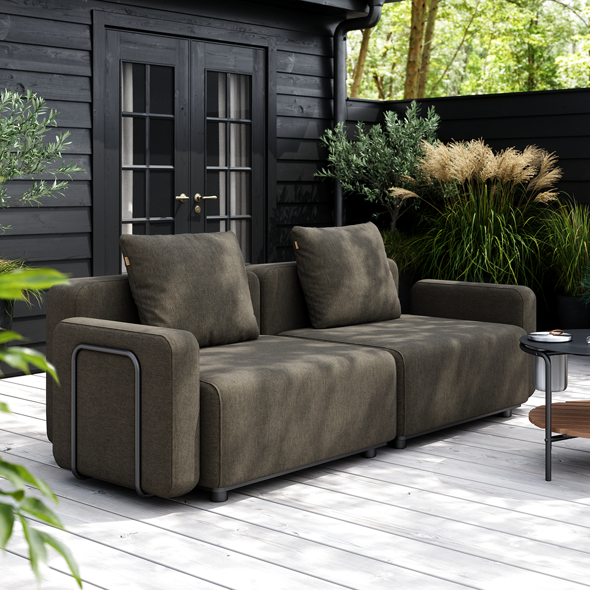 Cobana Lounge Sofa in Cobana Black without armrest, two-seater outdoor modular sofa with cushions