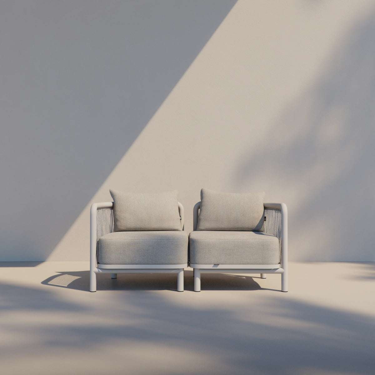 Kirra Lounge Sofa 2-seater in Kirra Sand with aluminum frame and cushioned seats for outdoor use.
