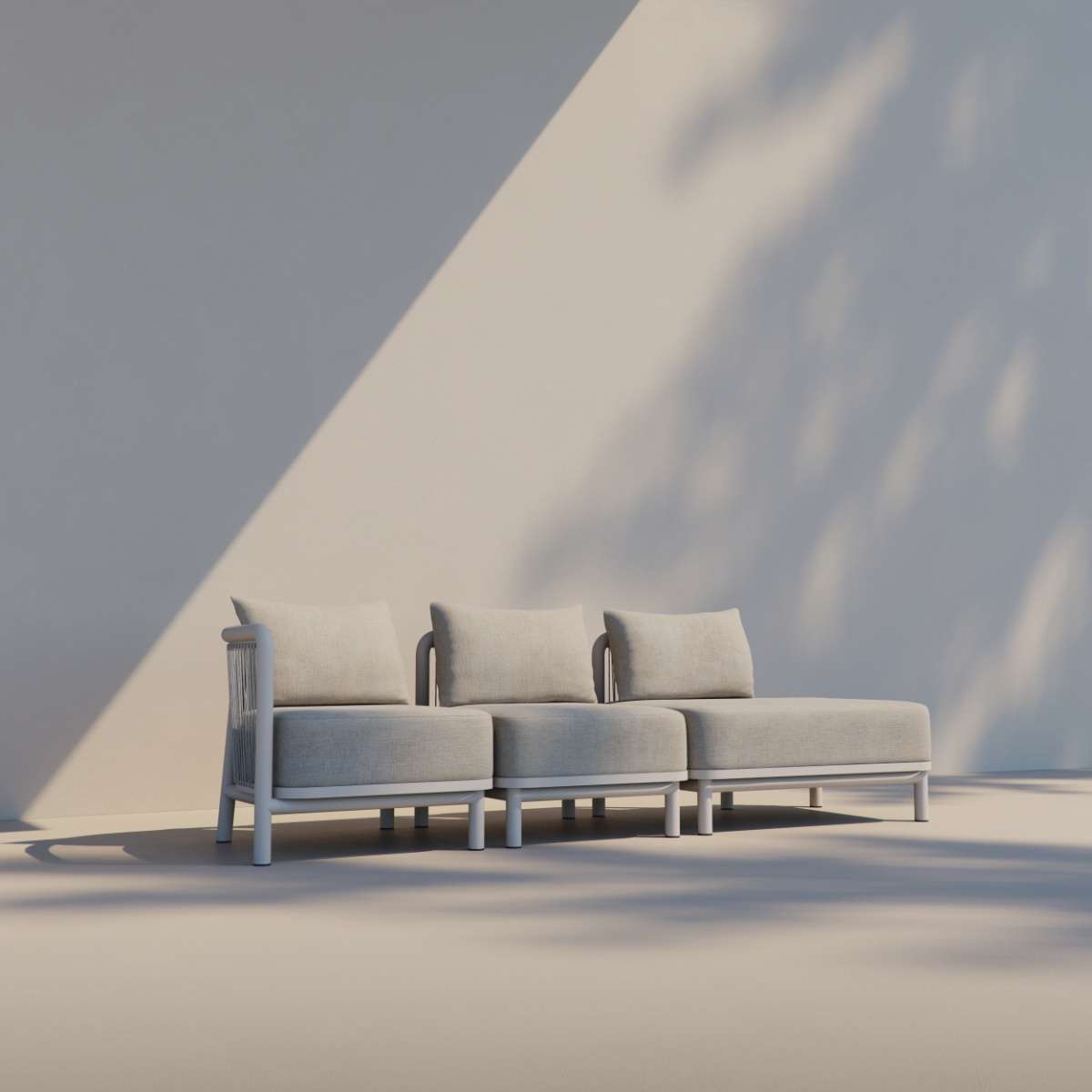 Kirra Lounge Sofa 3-seater with left open end in sand color, outdoor setting with aluminum frame and olefin fabric
