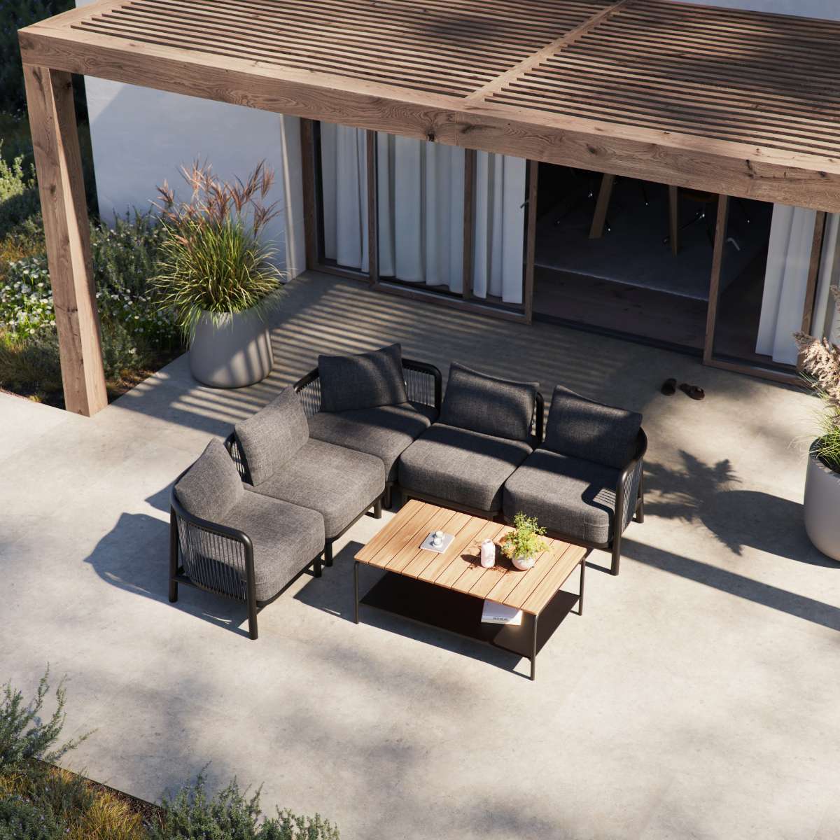 Kirra Lounge Sofa 2-seater in Kirra Sand with powder-coated aluminum frame and Olefin cushions outdoors