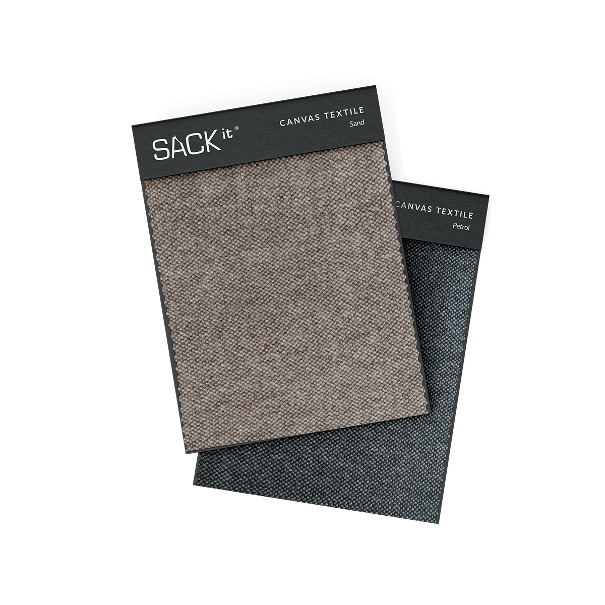 Small rectangular canvas fabric sample in neutral beige color on white background