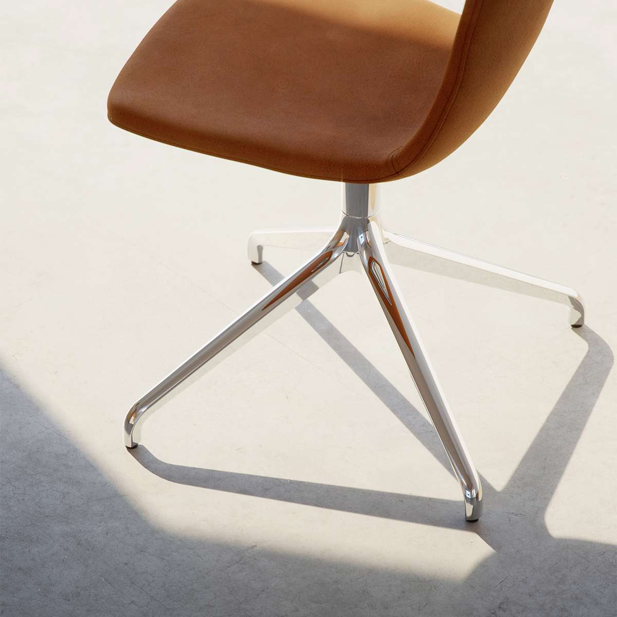 Chair no. One S1 dining chair in Luna Sandstone leather with polished swivel base without return swivel