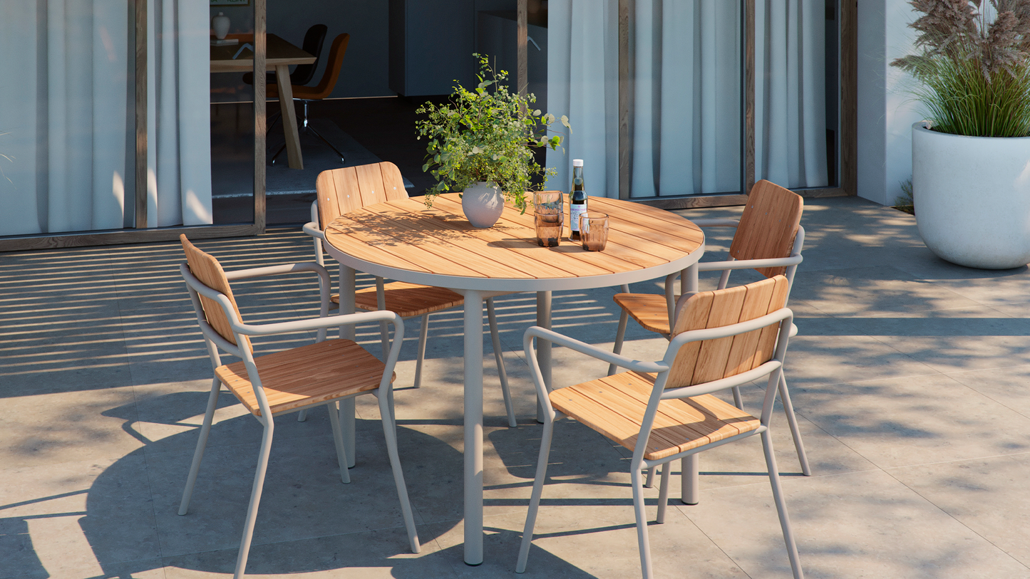 Kirra Dining Table Ø110 - Round outdoor dining table for 4 people in teak and aluminium