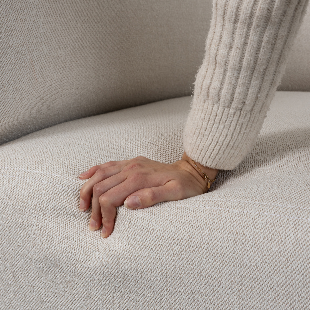 Fjord Sofa 3-seater with soft rounded edges and Scandinavian design in neutral fabric indoors