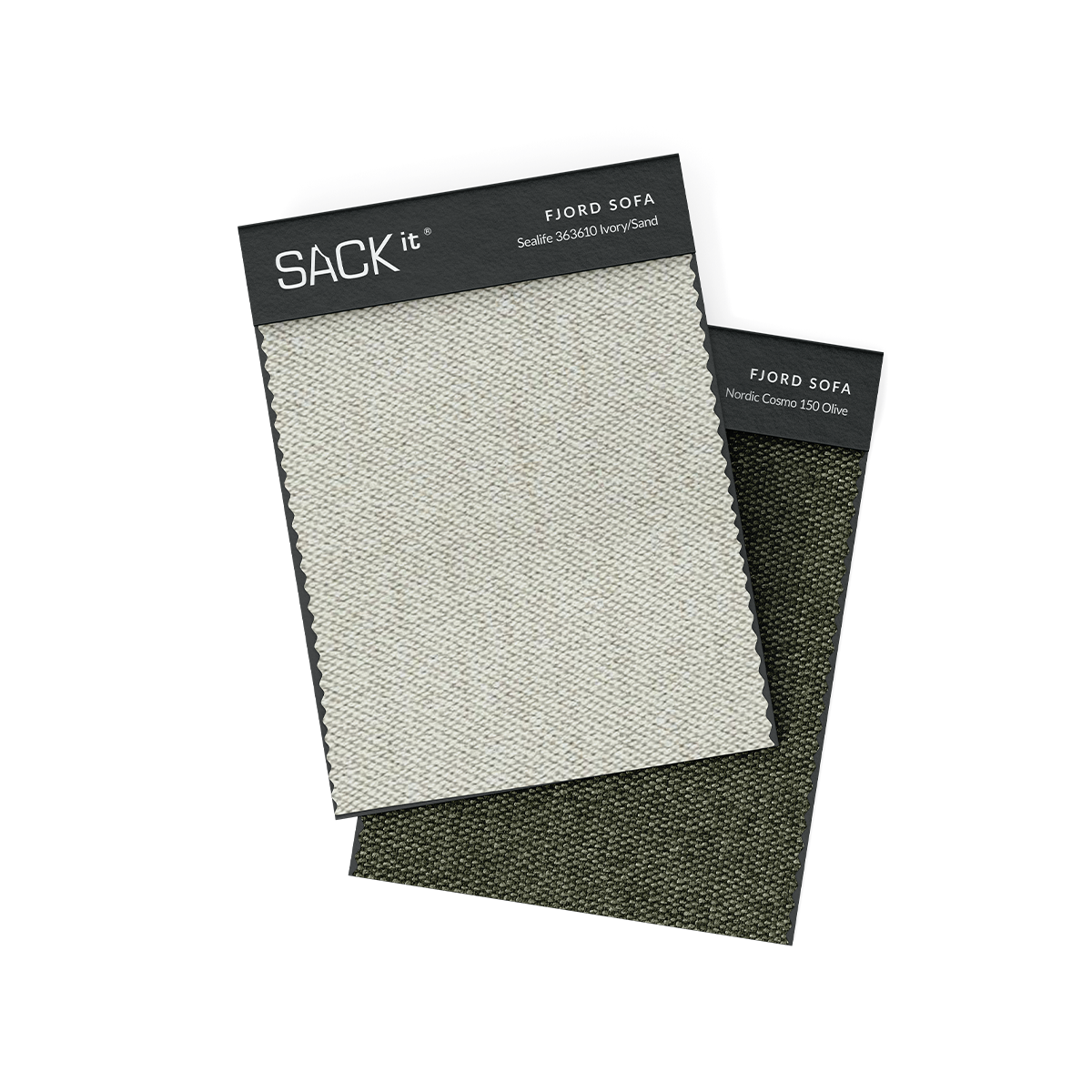 Square fabric sample for Fjord Sofa in neutral beige color on white background