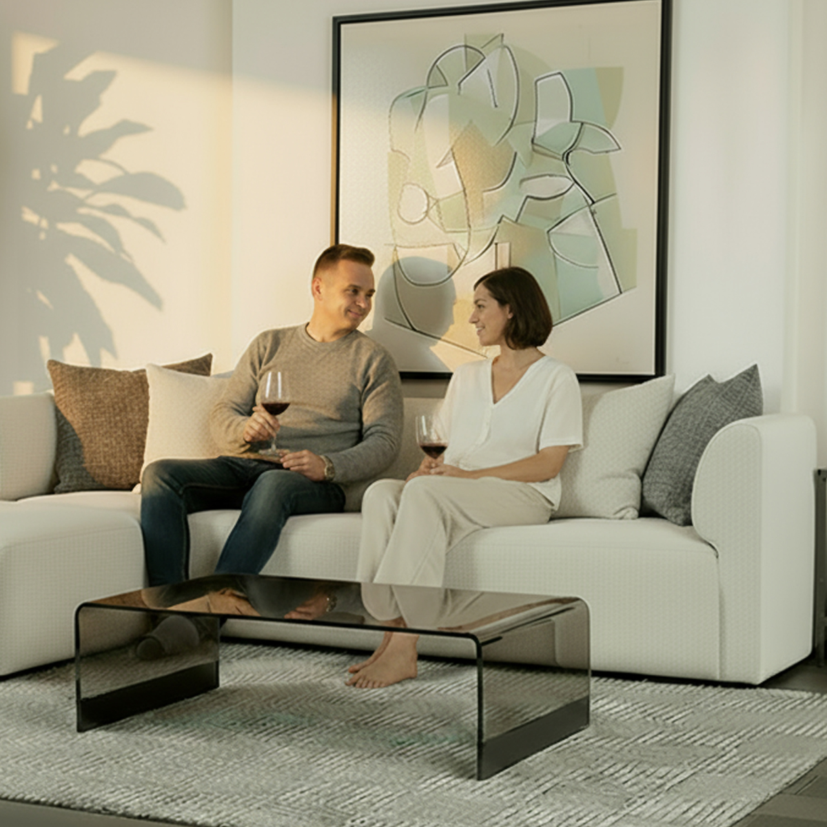 Corner Fjord Sofa in light-colored upholstery with soft rounded edges and a Scandinavian design.