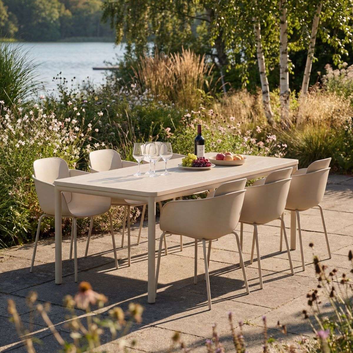 Kirra Dining Table Ceramic & 6 Kirra Patio Chair
