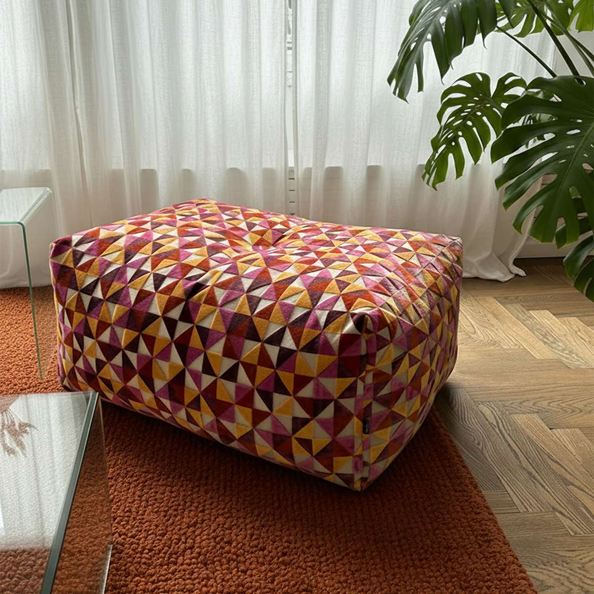 Soft Sofa Indoor pouf in Levanka fabric with soft, rounded shape and neutral tone on a light background