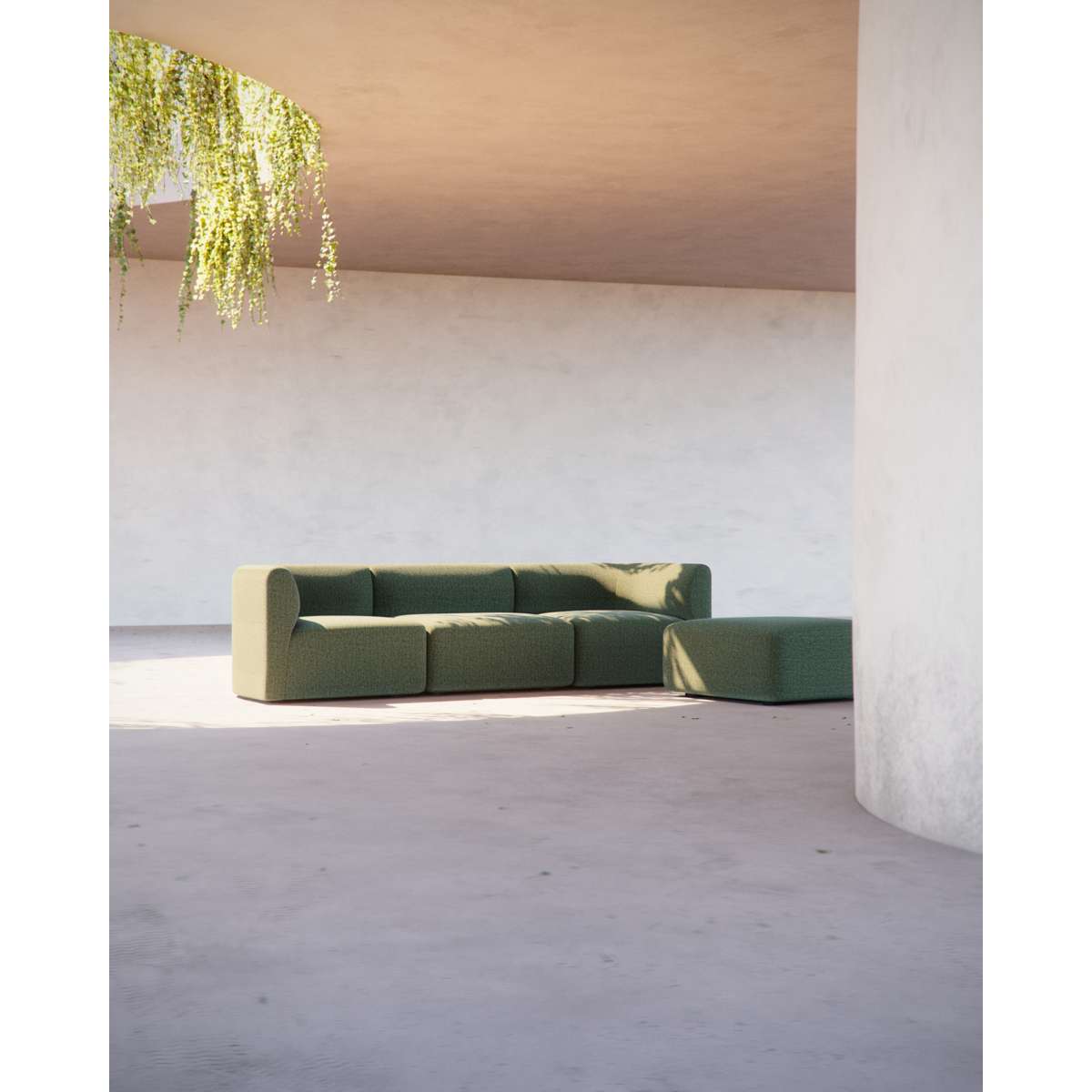 Three-seater Fjord Sofa with soft rounded edges and Scandinavian design in neutral fabric indoors