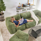 Soft Sofa Indoor 3-seater in olive corduroy fabric with soft, boneless design and modular shape