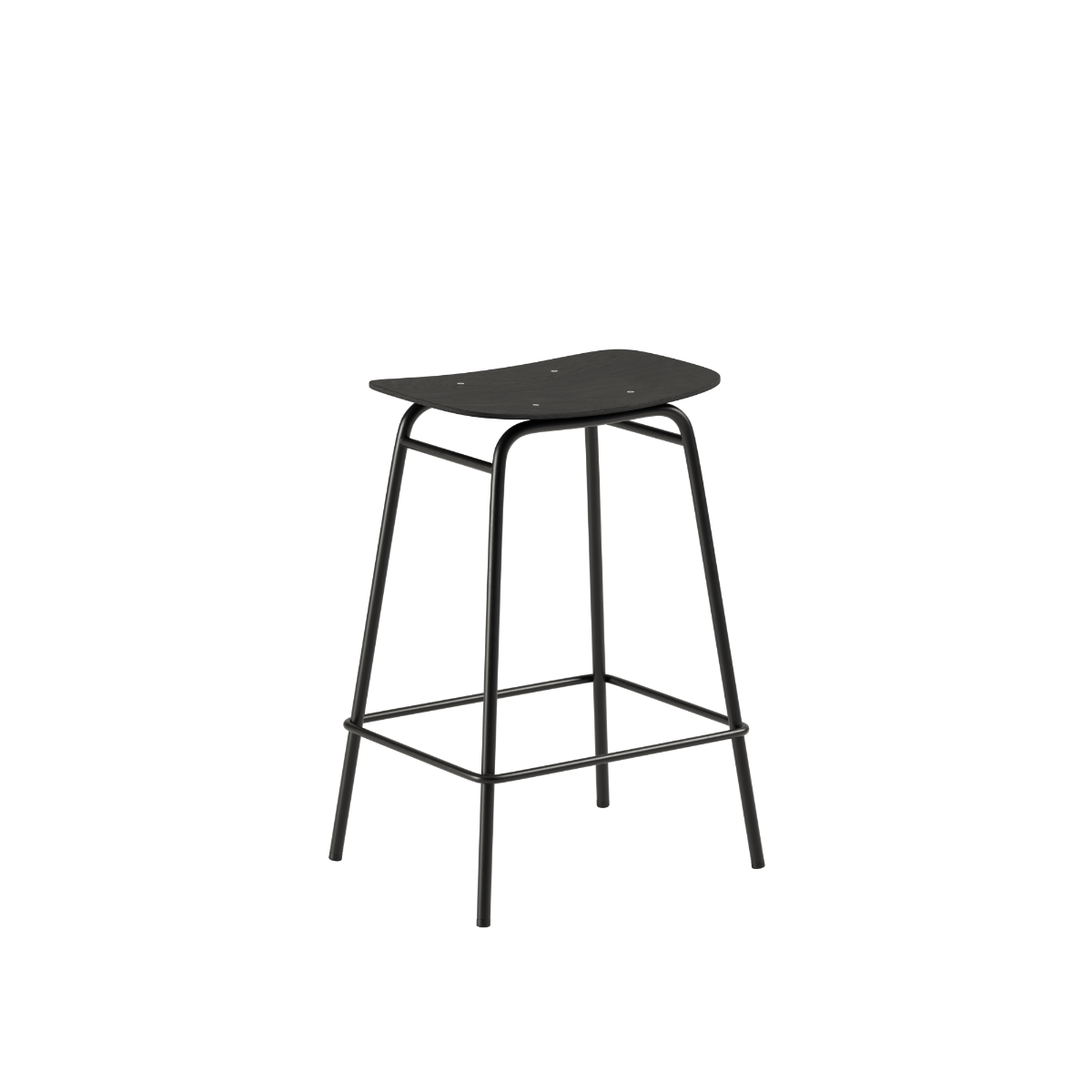 Black stained oak Frame Bar Stool with powder-coated steel frame and footrest, 68 cm height.