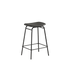 Low bar stool with terra black leather seat and powder-coated steel frame in industrial style