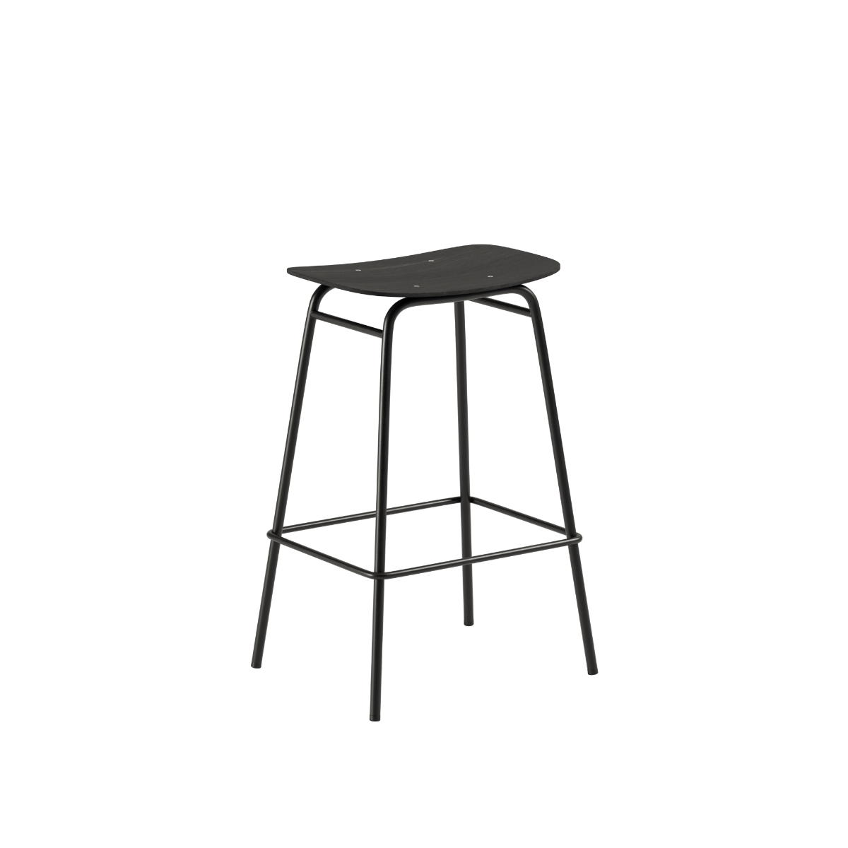 Black stained oak Frame Bar Stool with powder-coated steel frame, 73 cm height, industrial design.