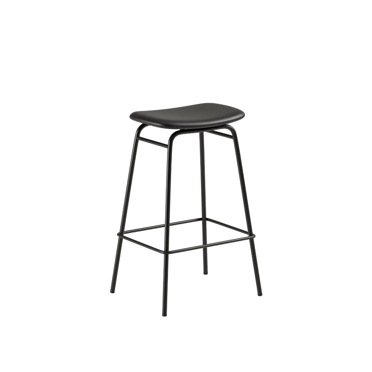 High Frame Bar Stool with Terra Black leather seat and powder-coated steel frame in industrial style