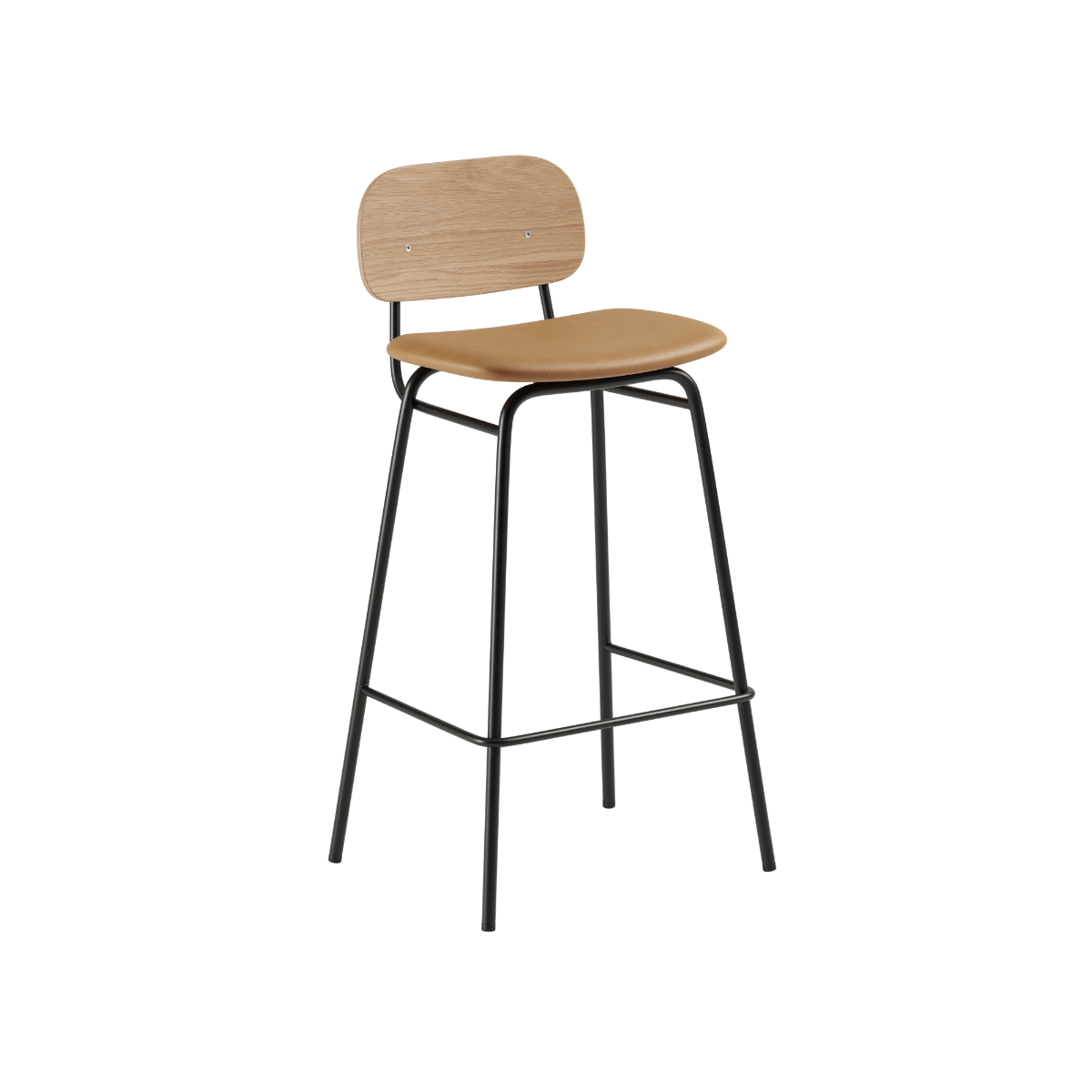 High Frame Bar Stool in Terra Safari leather with backrest and powder-coated steel frame.