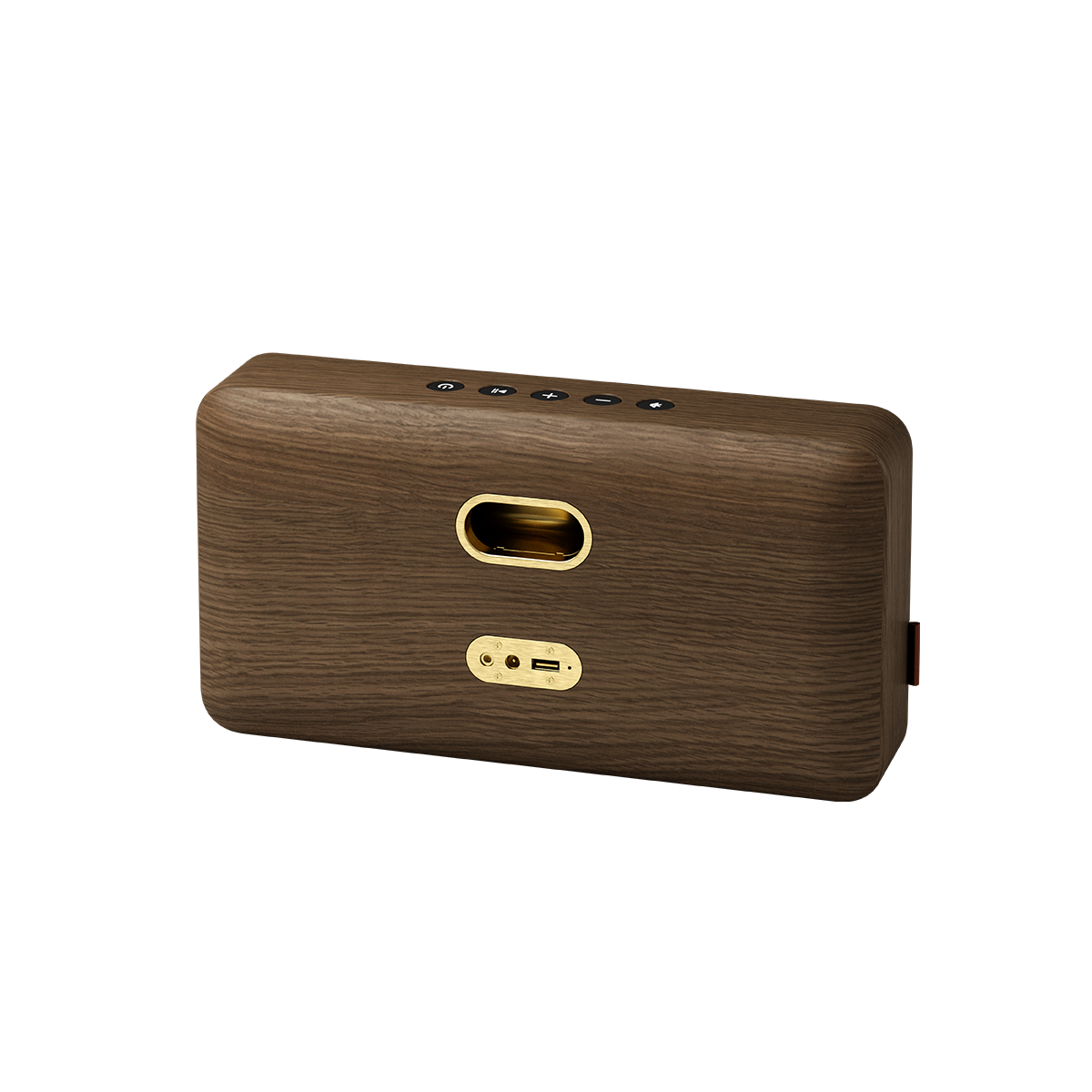 Natural oak Move Wood Bluetooth speaker with solid wood and Fiord textile design on white background
