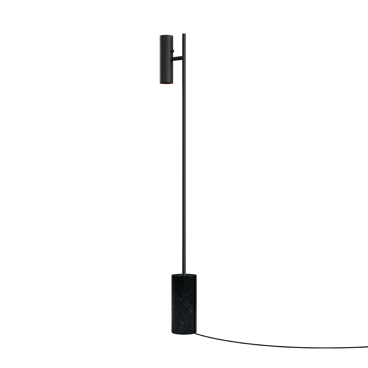 Black Expo Floor lamp with aluminum body and polished marble base on white background
