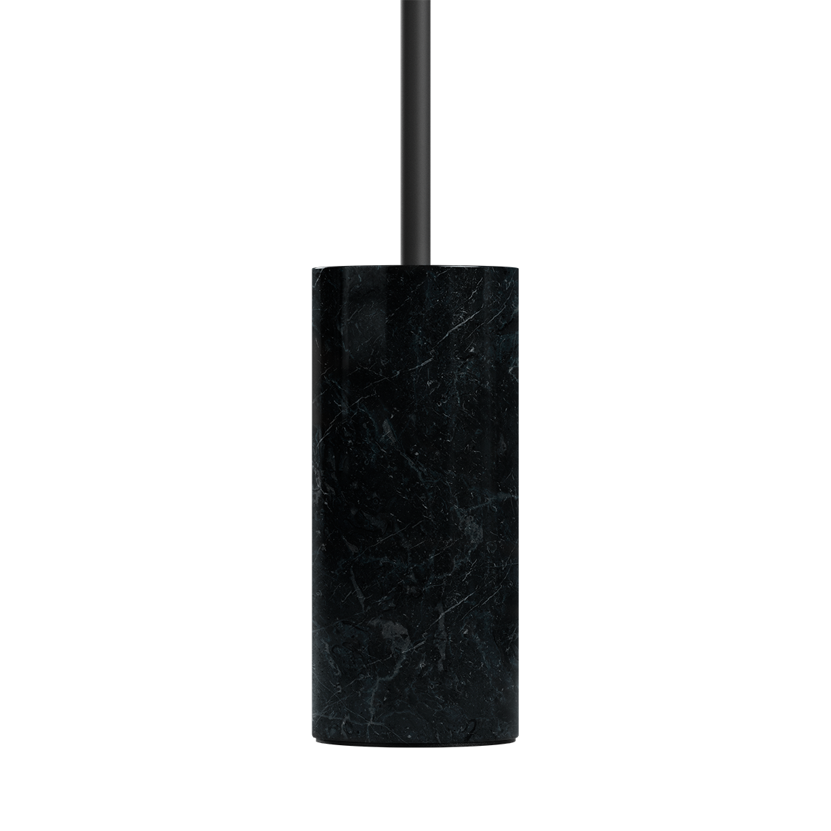 Black Expo Floor lamp with matte aluminum body and polished marble base on white background