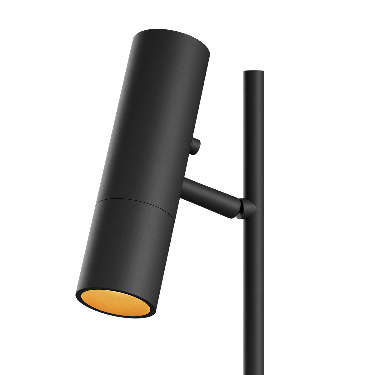Black Expo Floor lamp with matte aluminum body and polished marble base on white background