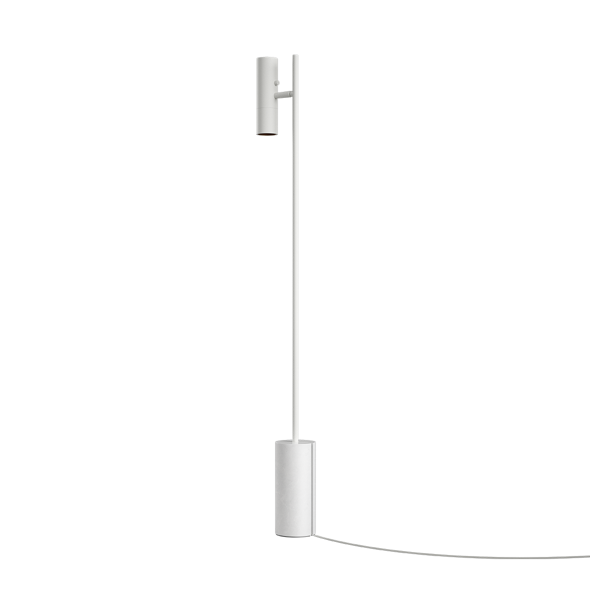 White Expo Floor lamp with aluminum body and polished marble base against plain background