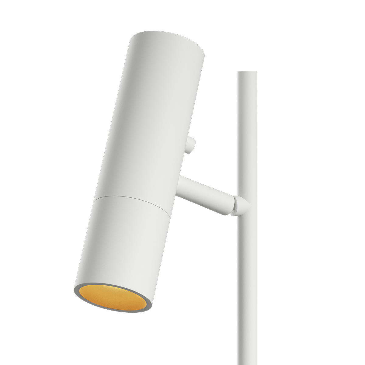 White Expo Floor lamp with aluminum body and polished marble base on a white background