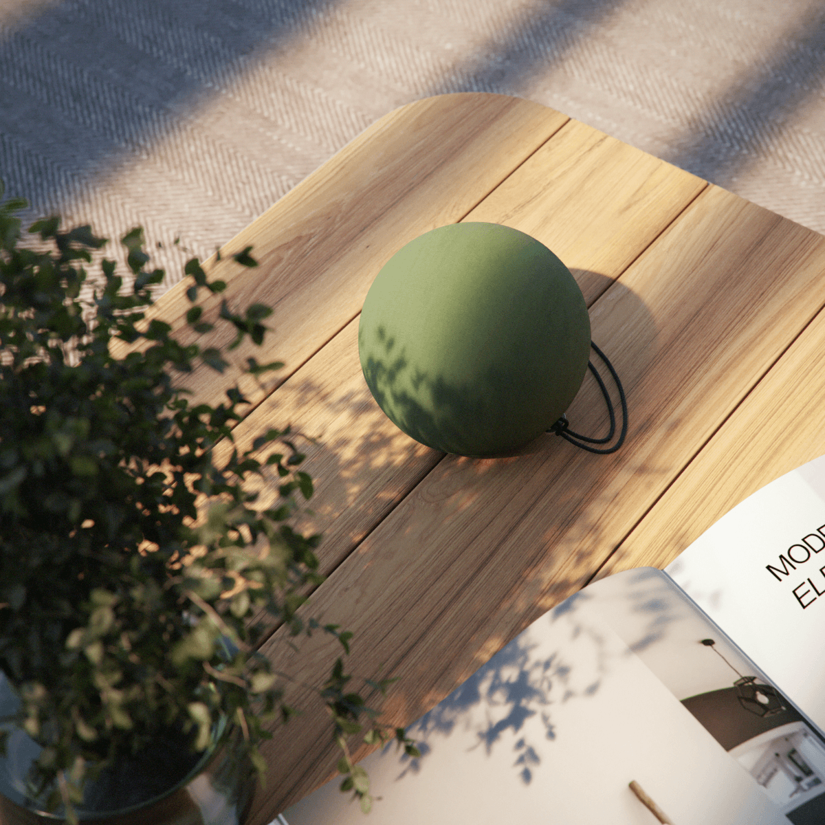 Compact olive Play Mini Bluetooth speaker with durable textile and silicone buttons