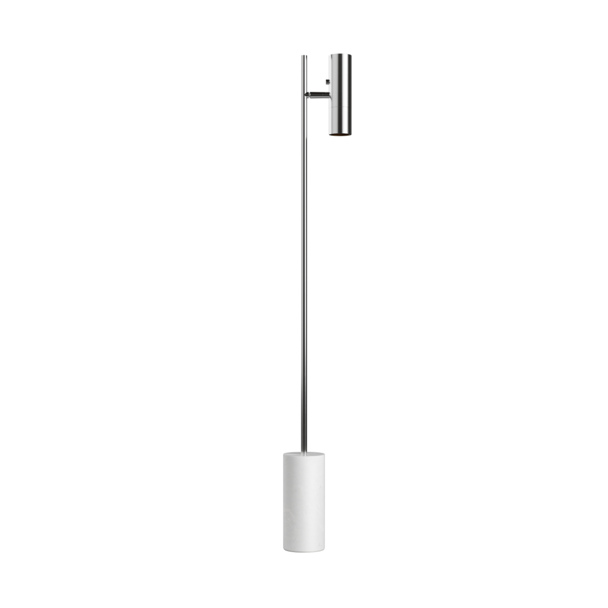 Expo Floor floor lamp with polished aluminum body and solid polished marble base in a minimalist design