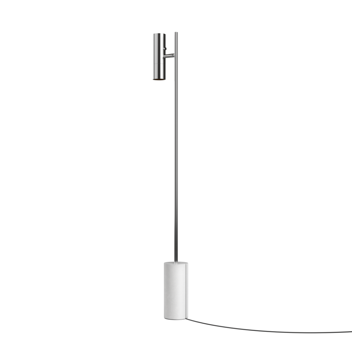 Expo Floor floor lamp with polished aluminum body and solid polished marble base in a minimalist design