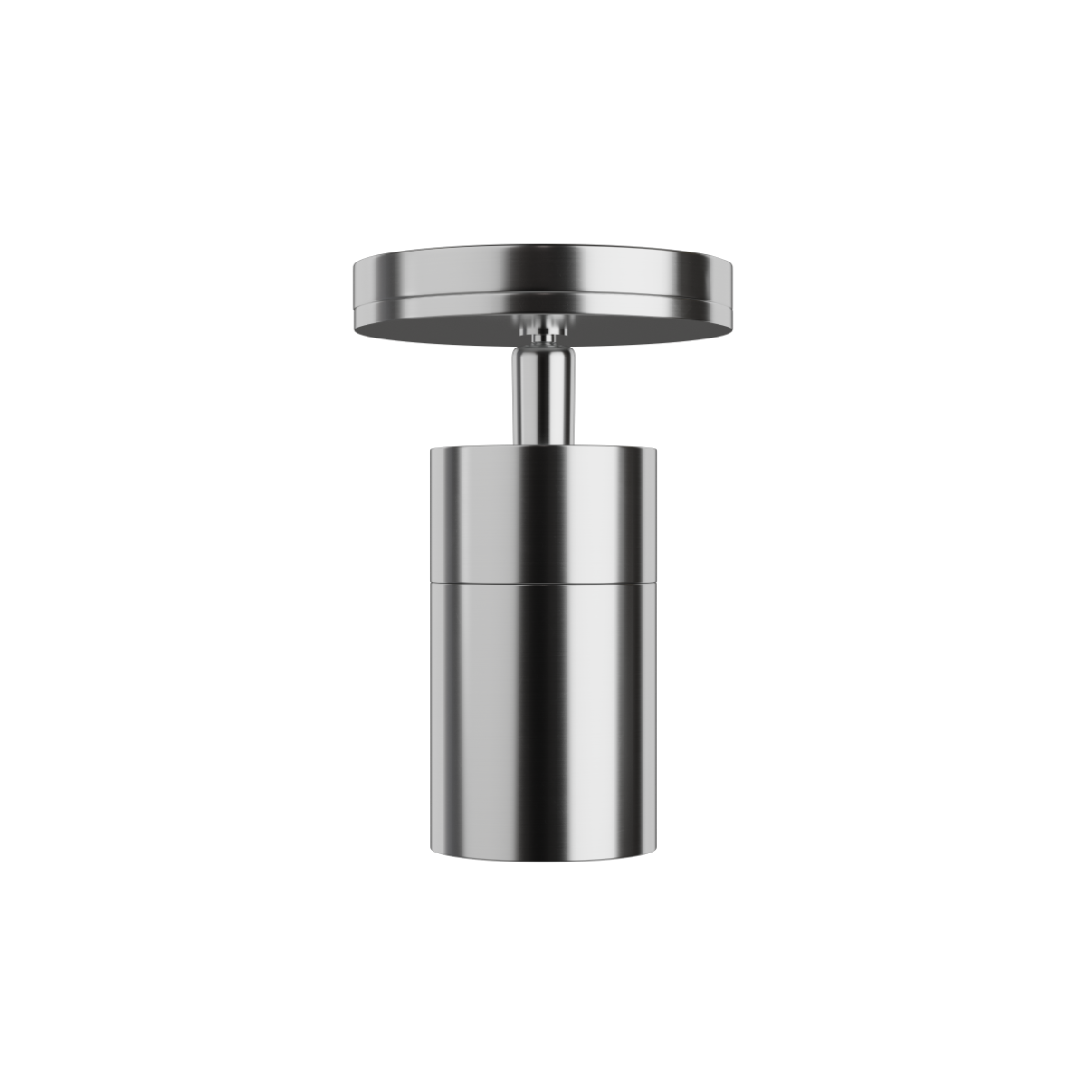 Polished aluminum Expo Ceiling light with a sleek round design and warm lighting indoors