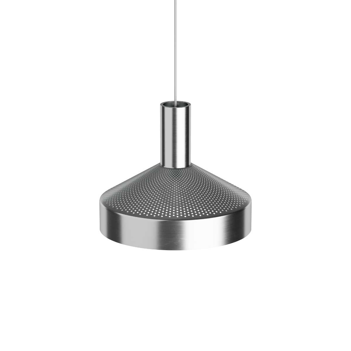 Chrome Dawn Pendant Ø25 with perforated top and white inner shade hanging from a cord