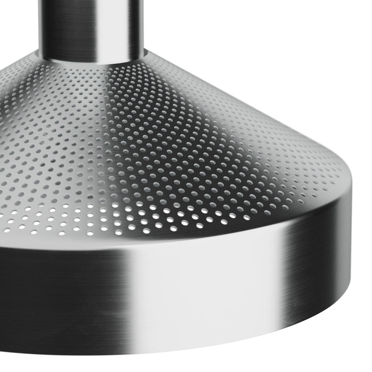 Round Dawn Pendant light with perforated top and white inner shade, aluminum finish.