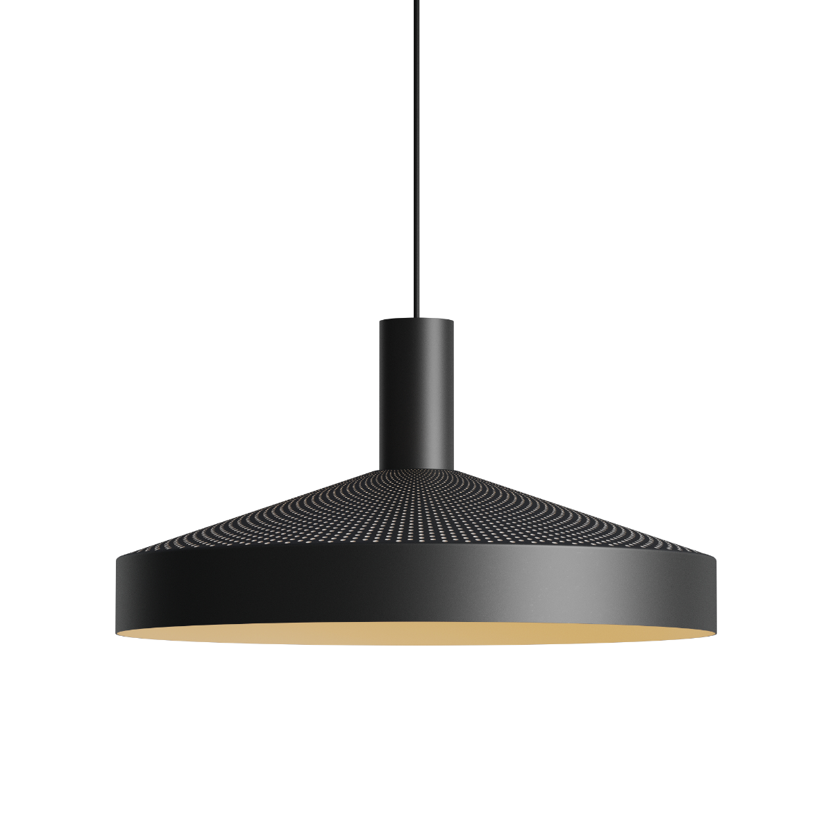 Black Dawn Pendant Ø40 with perforated aluminum shade and built-in light source hanging indoors