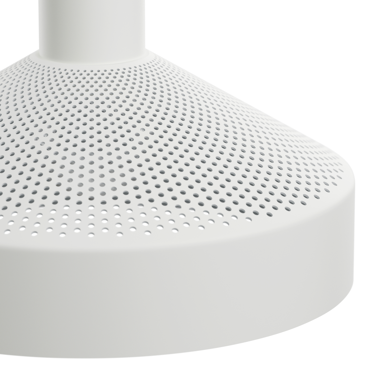 White Dawn Pendant Ø25 indoor aluminum light fixture with perforated top and curved edge design.