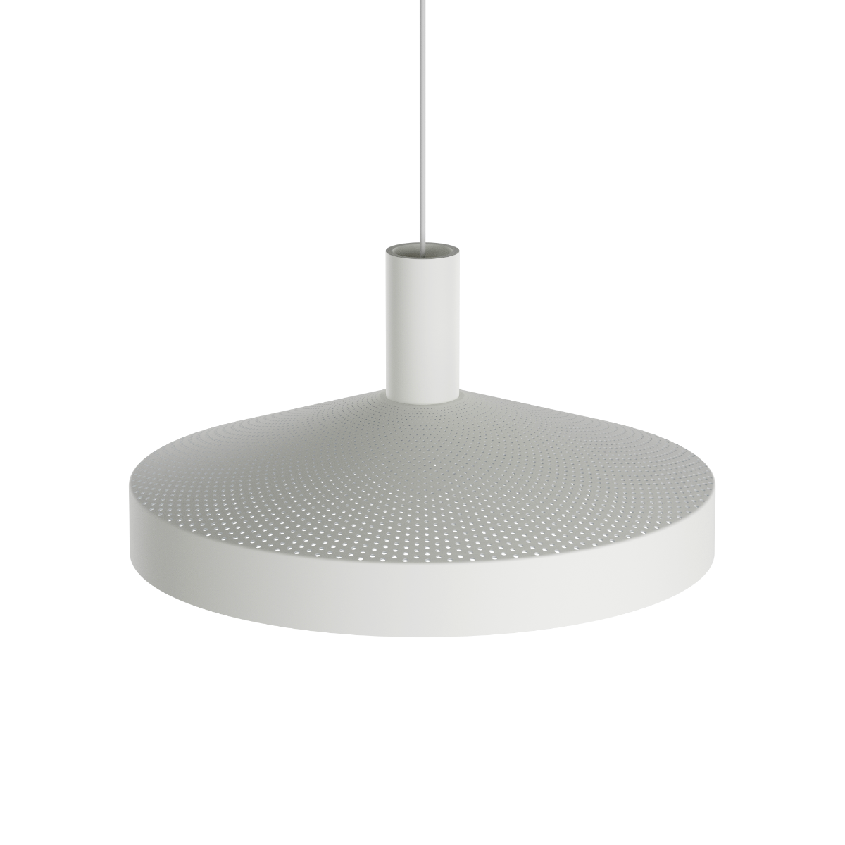 White Dawn Pendant Ø40 with perforated aluminum shade hanging indoors