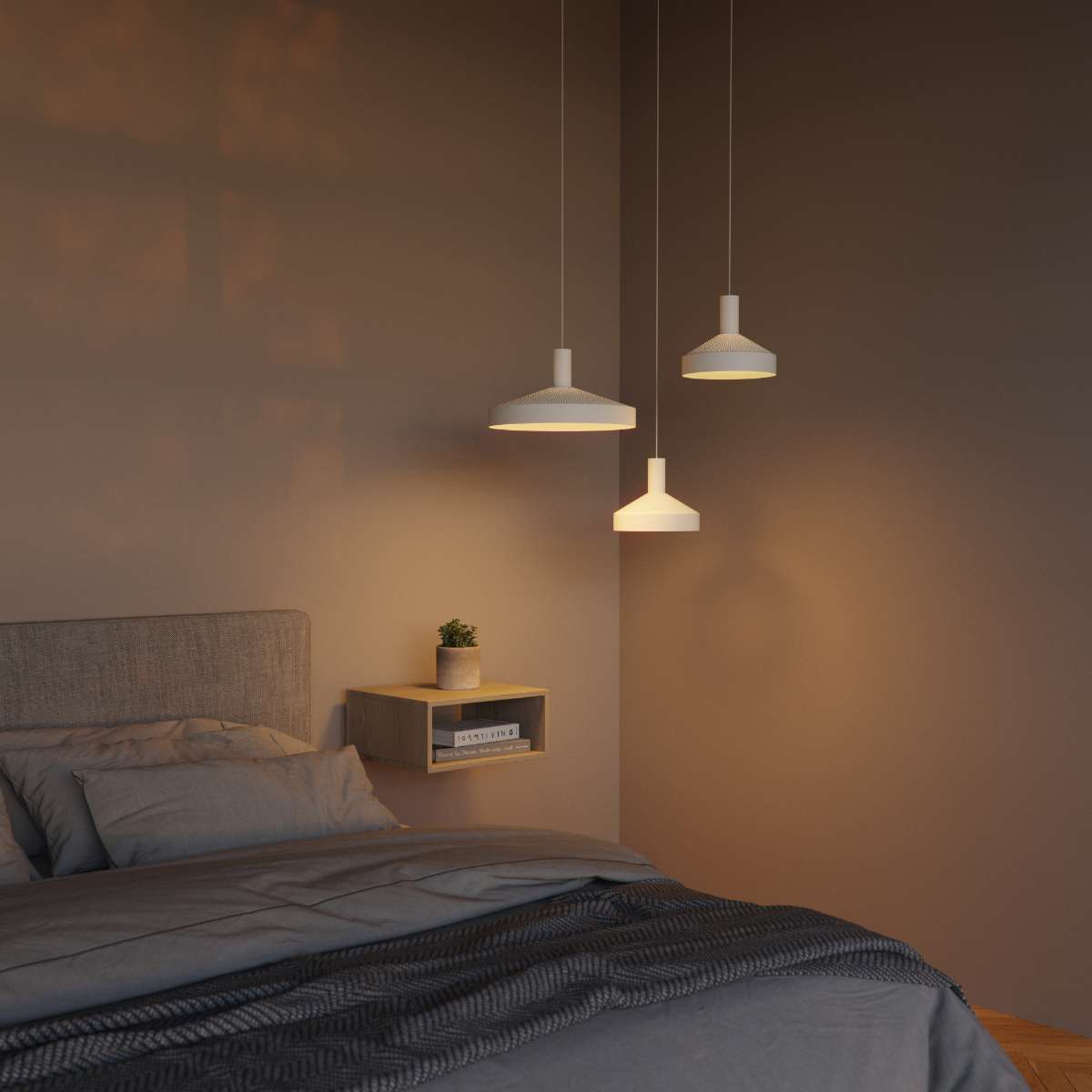 White Dawn Pendant Ø40 with perforated top and kinked edge for directed indoor lighting