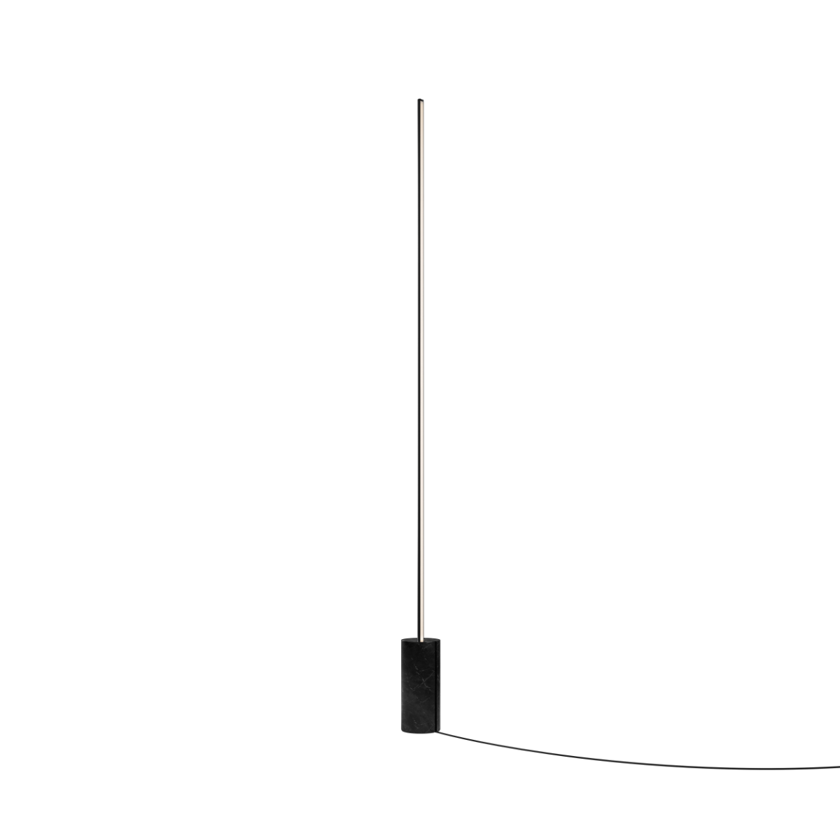Black SACKit Expo 185 floor lamp with slim aluminum profile and marble base, vertical frosted LED strip light