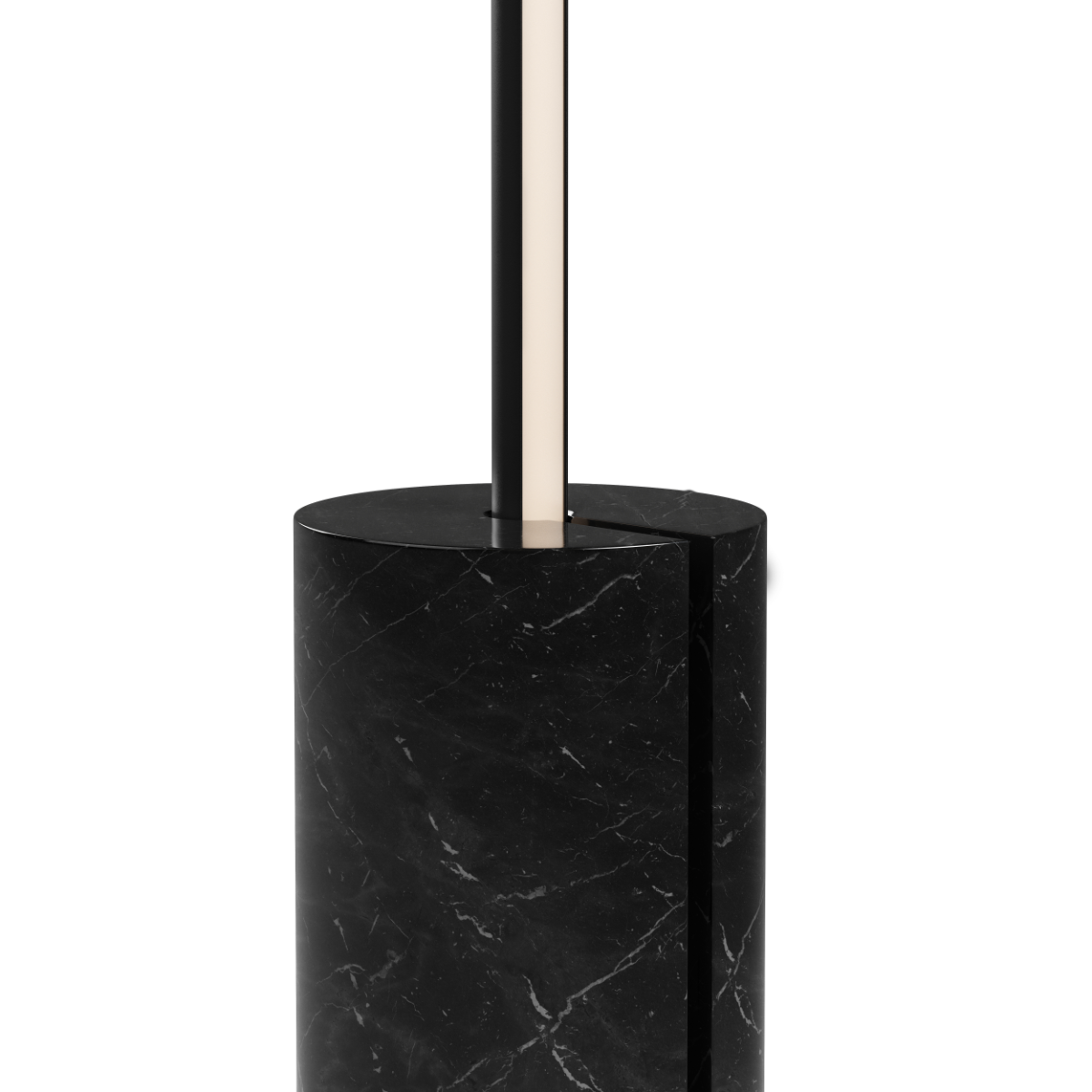 Black SACKit Expo 185 floor lamp with slim aluminum profile and marble base, vertical frosted LED strip light